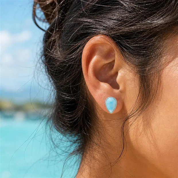 Larimar Earstuds, Teardrop (10 x 7 mm), 1.1 cm, rhodiniert | Marco Schreier