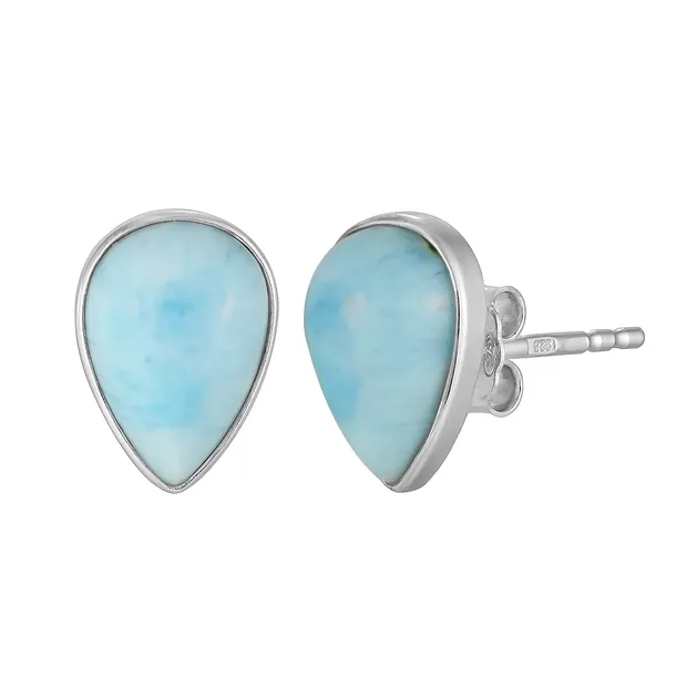 Orecchini a bottone in Larimar, a goccia (10 x 7 mm), 1,1 cm, rodiati | Marco Schreier