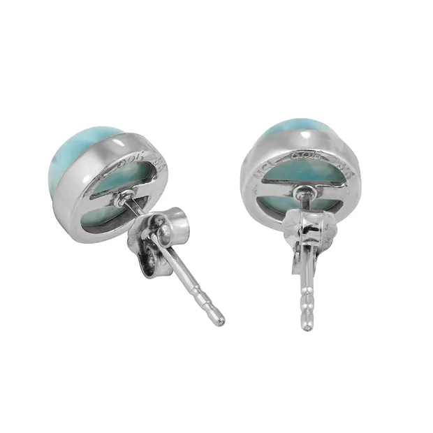 Ohrstecker Larimar, rund (8mm), 0,9cm, rhodiniert | Marco Schreier