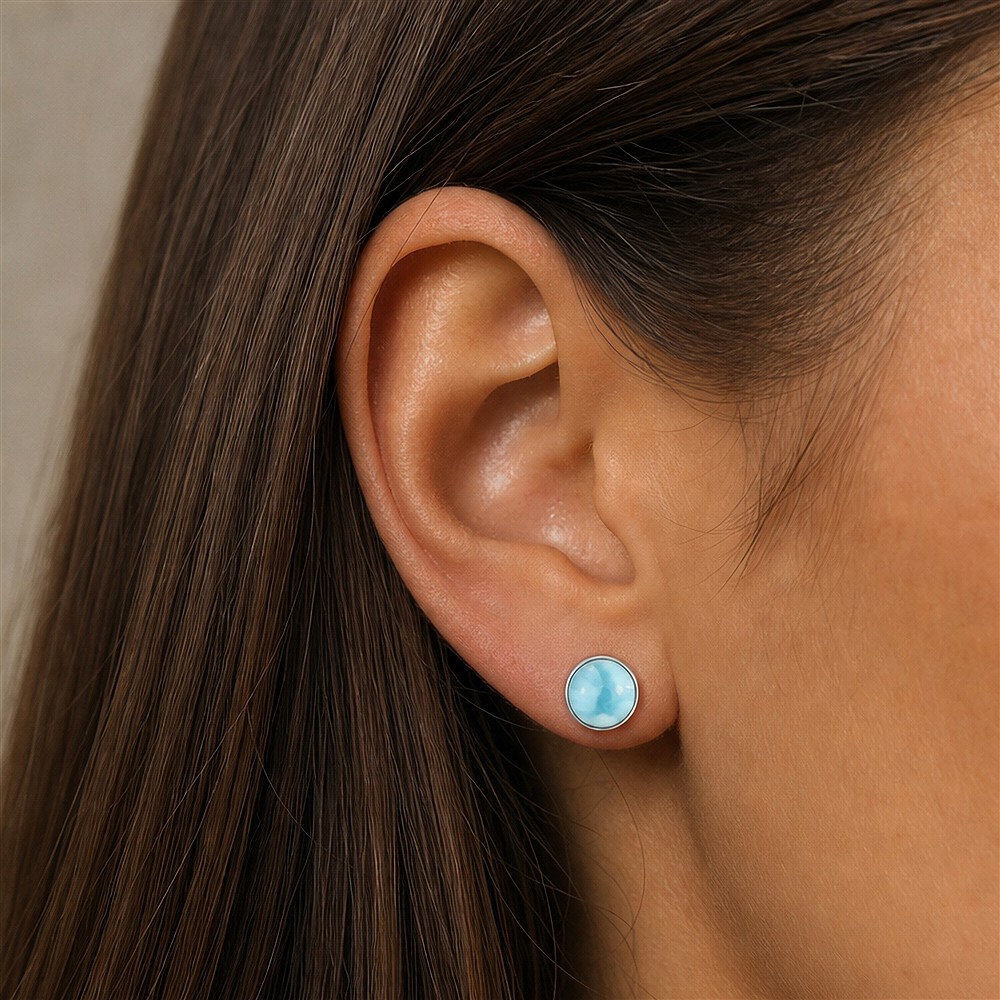 Larimar Earstuds, Round (8 mm), 0.9 cm, rhodiniert | Marco Schreier