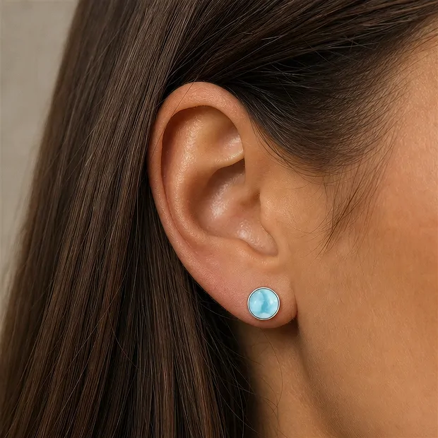 Ohrstecker Larimar, rund (8mm), 0,9cm, rhodiniert | Marco Schreier