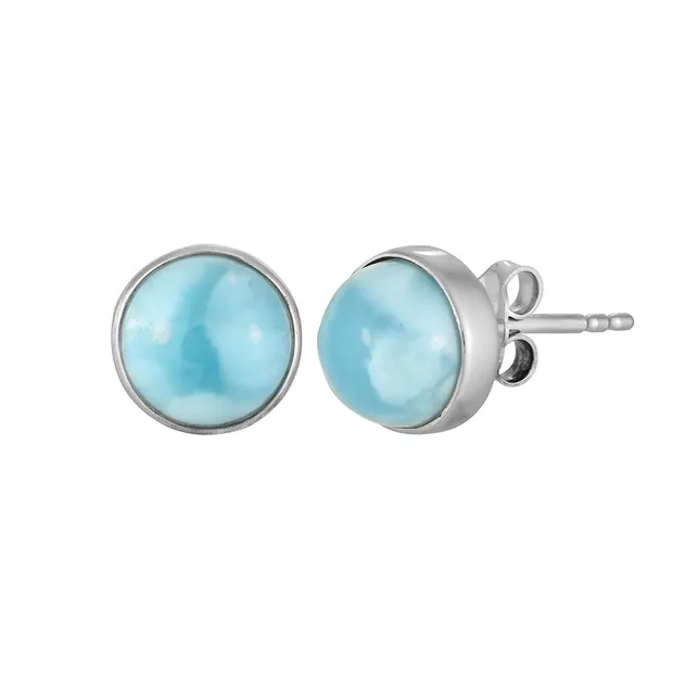 Ohrstecker Larimar, rund (8mm), 0,9cm, rhodiniert | Marco Schreier