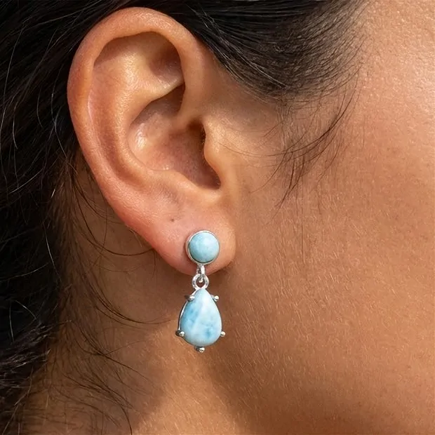Ohrstecker Larimar, Tropfen, rund, 1,9cm, rhodiniert | Marco Schreier