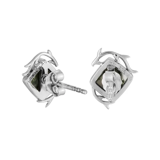 Ohrstecker Moosachat, Quadrat (6 × 6 mm), 1,2cm, rhodiniert | Marco Schreier