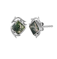 244018260025 Moss Agate Earstuds, Square 6 × 6 mm, rhodiniert | Marco Schreier