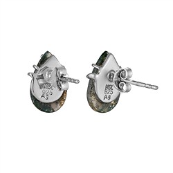 244018260026 Pendientes de botón de ágata musgo, en forma de gota, 14 × 9 mm, rodinado | Marco Schreier