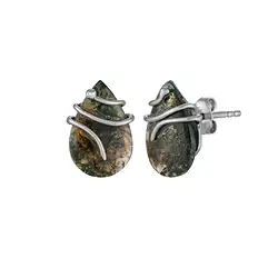 244018260026 Orecchini a bottone in Agata muschiata, a goccia (14 × 9 mm), 1,4 cm, placcati in rodio | Marco Schreier