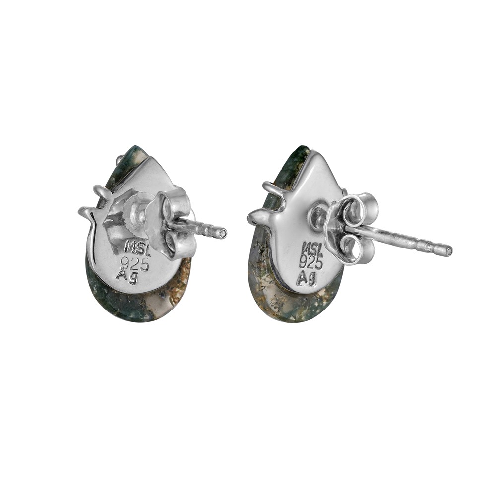 Pendientes de botón de ágata musgo, en forma de gota, 14 × 9 mm, rodinado | Marco Schreier