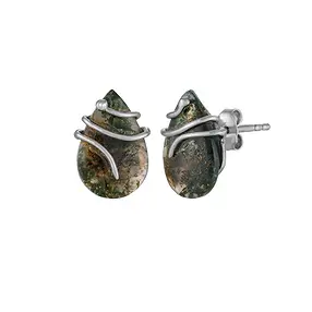 Orecchini a bottone in Agata muschiata, a goccia (14 × 9 mm), 1,4 cm, placcati in rodio | Marco Schreier