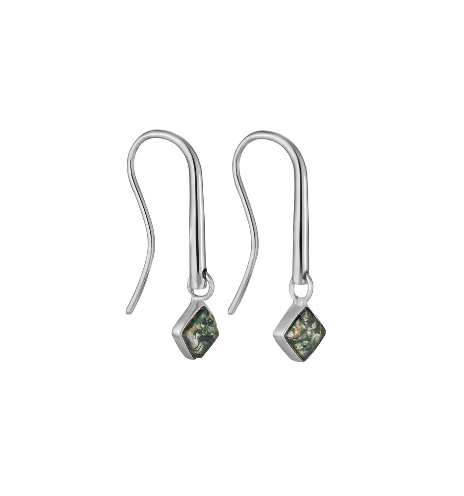 Orecchini pendenti in agata muschiata, quadrati 6 × 6 mm, placcati in rodio | Marco Schreier