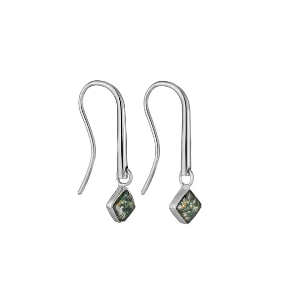 Orecchini pendenti in agata muschiata, quadrati 6 × 6 mm, placcati in rodio | Marco Schreier