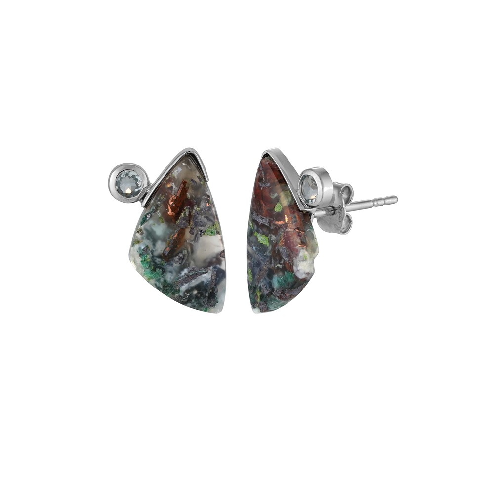 Orecchini a bottone in calcedonio Venus, Fancy (16 × 10 mm), topazio blu (3 mm), 1,9 cm, placcati in rodio | Marco Schreier