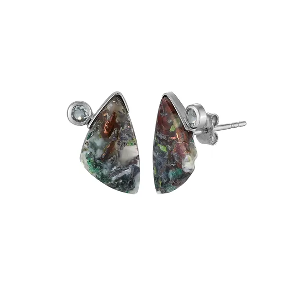 Orecchini a bottone in calcedonio Venus, Fancy (16 × 10 mm), topazio blu (3 mm), 1,9 cm, placcati in rodio | Marco Schreier