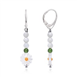 244018260034 Ohrhänger Perlmutt-Margerite, Nephrit, 45×10mm, rhodiniert | Marco Schreier
