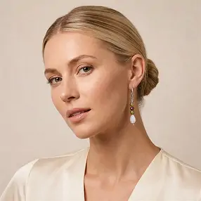 Boucles d'oreilles en nacre, Péridot et tourmaline, 4,5 cm, rhodiées | Marco Schreier