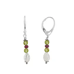 244018260035 Boucles d'oreilles en nacre, Péridot et tourmaline, 4,5 cm, rhodiées | Marco Schreier