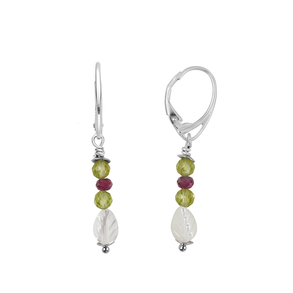 Ohrhänger Perlmutt, Peridot,Turmalin, 45 × 10 mm, rhodiniert | Marco Schreier