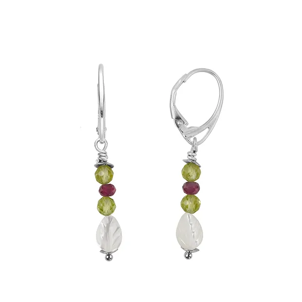 Boucles d'oreilles en nacre, Péridot et tourmaline, 4,5 cm, rhodiées | Marco Schreier