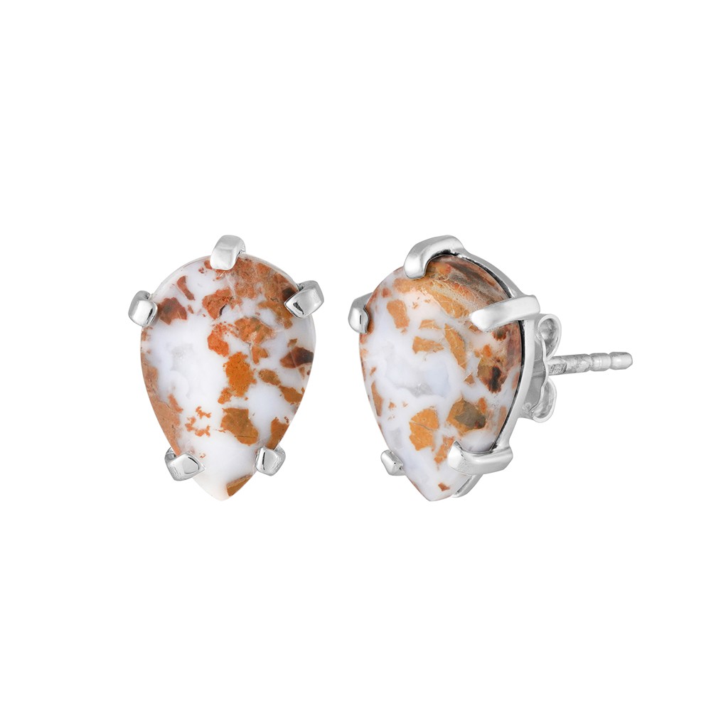 Clous d'oreilles Dragon Lace en Agate, en forme de goutte, 1,8 cm, rhodiés | Marco Schreier