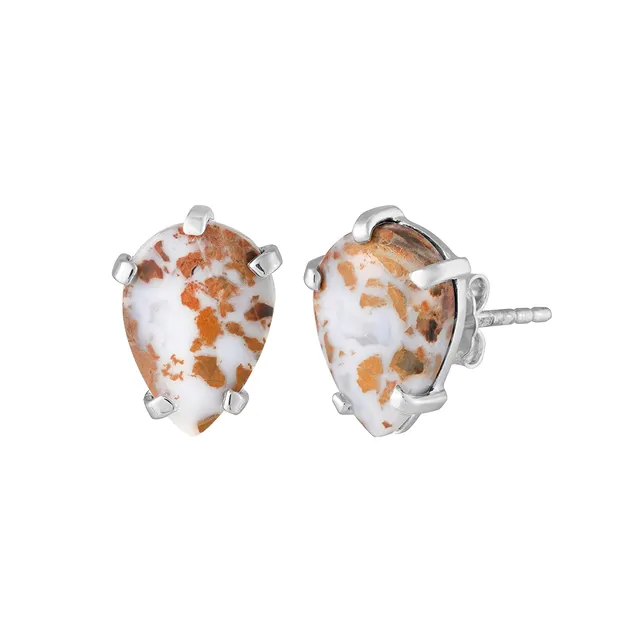 Clous d'oreilles Dragon Lace en Agate, en forme de goutte, 1,8 cm, rhodiés | Marco Schreier