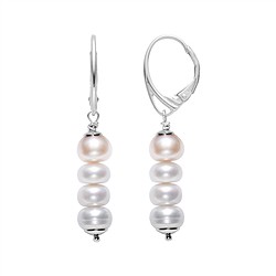244018260092 Pendientes colgantes de perla y botón (blanco/rosa), 1,2 x 4,5 mm, rodinado | Marco Schreier