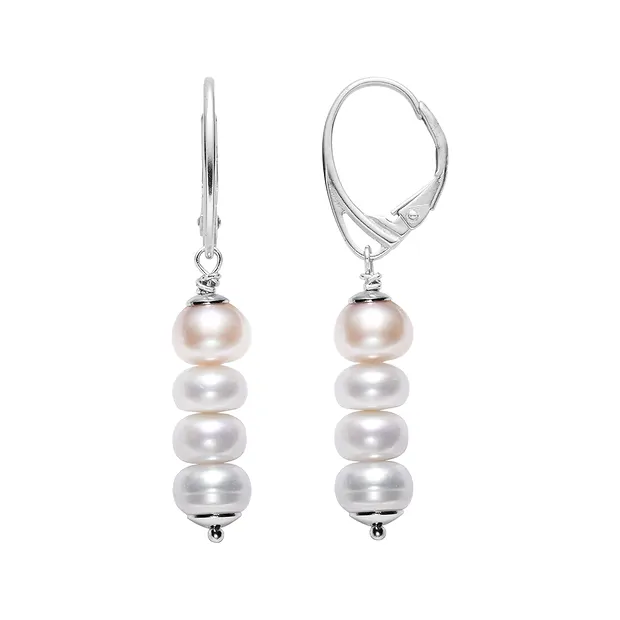 Pearl Earring, Button, 4.5 cm, rhodiniert | wholesaler gems & healing stones
