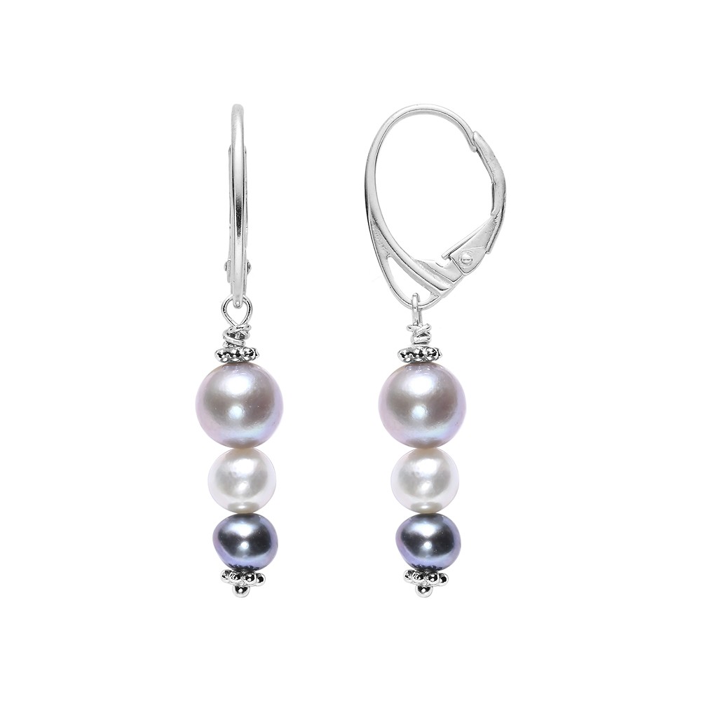 Pendientes colgantes de perla, forma de bola/patata (gris/blanco), 4-8 mm, rodinado | Marco Schreier