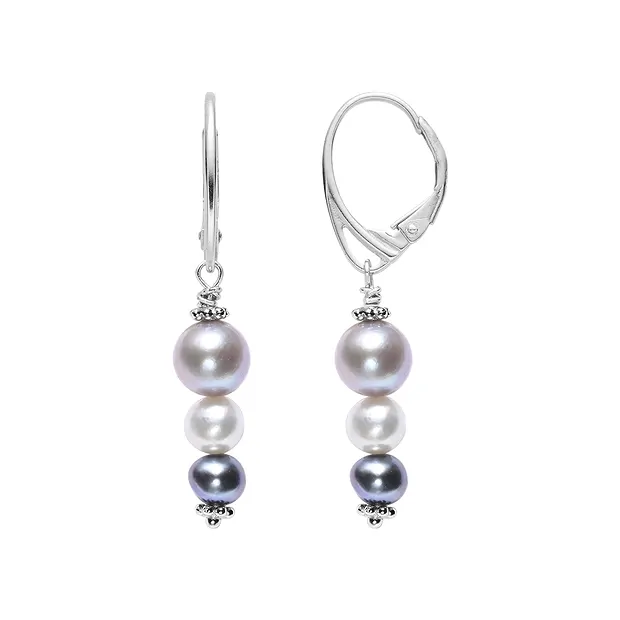 Pendientes colgantes de perla, forma de bola/patata (gris/blanco), 4-8 mm, rodinado | Marco Schreier