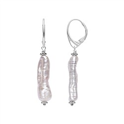 244018260094 Pendientes colgantes de perla barroca (color salmón natural), 16 mm, rodinados | Marco Schreier