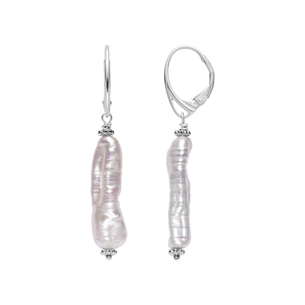 Pendientes colgantes de perla barroca (color salmón natural), 16 mm, rodinados | Marco Schreier