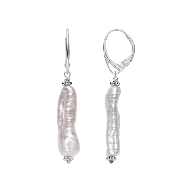 Pendientes colgantes de perla barroca (color salmón natural), 16 mm, rodinados | Marco Schreier