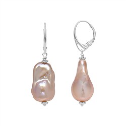 244018260096 Pendientes colgantes de perla barroca (color salmón), 3,0 cm, rodinados | Marco Schreier