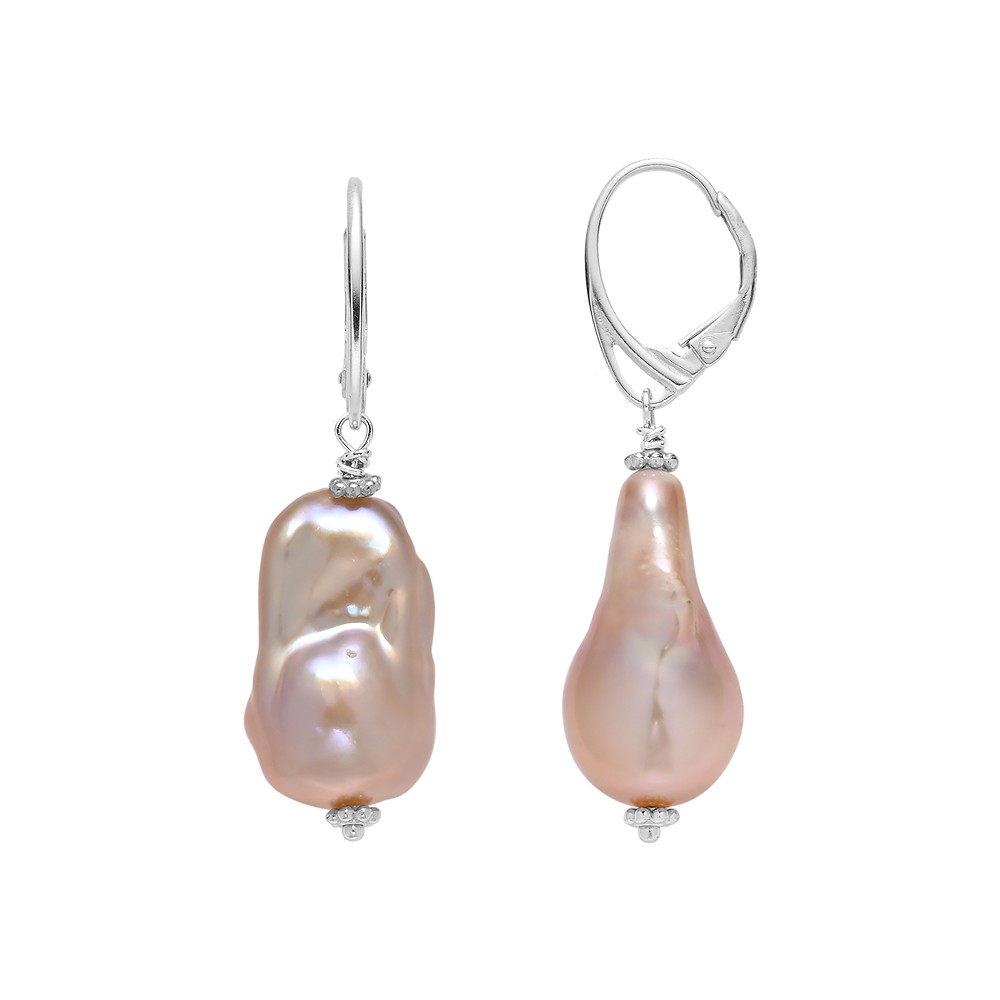 Pendientes colgantes de perla barroca (color salmón), 3,0 cm, rodinados | Marco Schreier