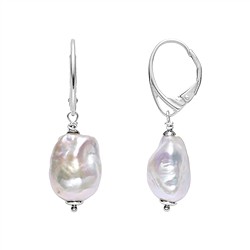 244018260098 Pendientes colgantes de perla barroca (blanca), 15 x 9 mm, 3,0 cm, rodinado | Marco Schreier