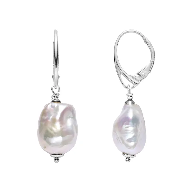 Pendientes colgantes de perla barroca (blanca), 15 x 9 mm, 3,0 cm, rodinado | Marco Schreier