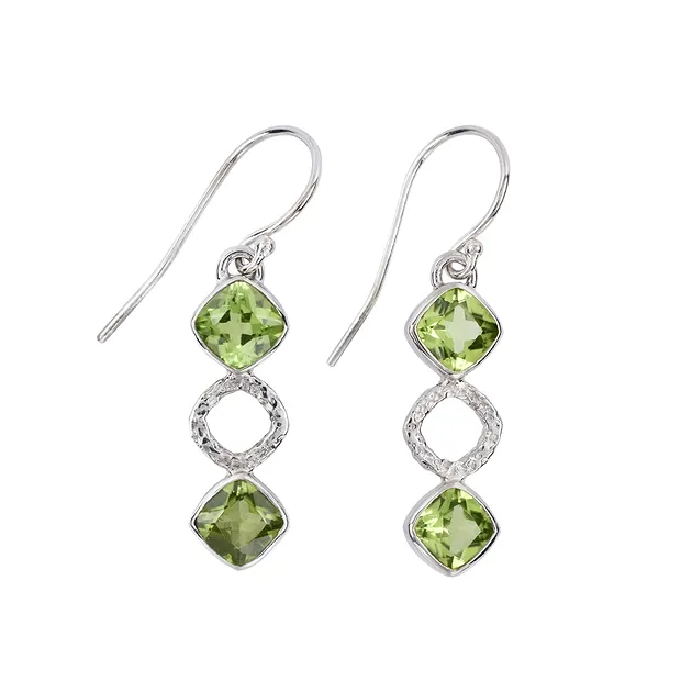 Earrings Peridote, square (6mm), 3.6cm, platinum plated | Marco Schreier
