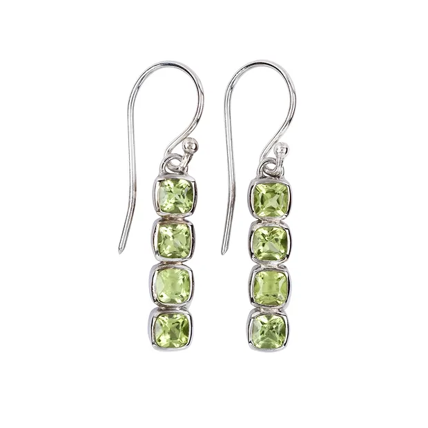Boucles d'oreilles avec crochets, Péridot, carrés (4mm), 3,3cm, platiné | Marco Schreier