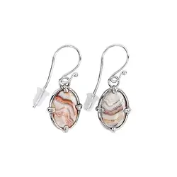 244023220003 Lace Agate (red) oval earrings, 3.6 cm, platinum plated | Marco Schreier