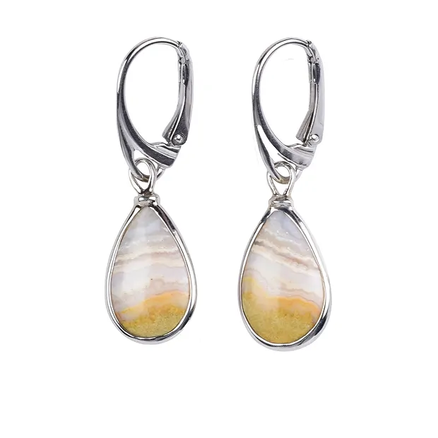 Pendientes de gota de Ágata encaje (claro), 4,3 cm, platinados | Marco Schreier