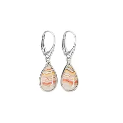 244023220005 Lace Agate (red) drop earrings, 4.3 cm, platinum plated | Marco Schreier