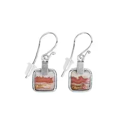 244023220006 Earrings Lace Agate (red) squares, 3.6 cm, platinum plated | Marco Schreier