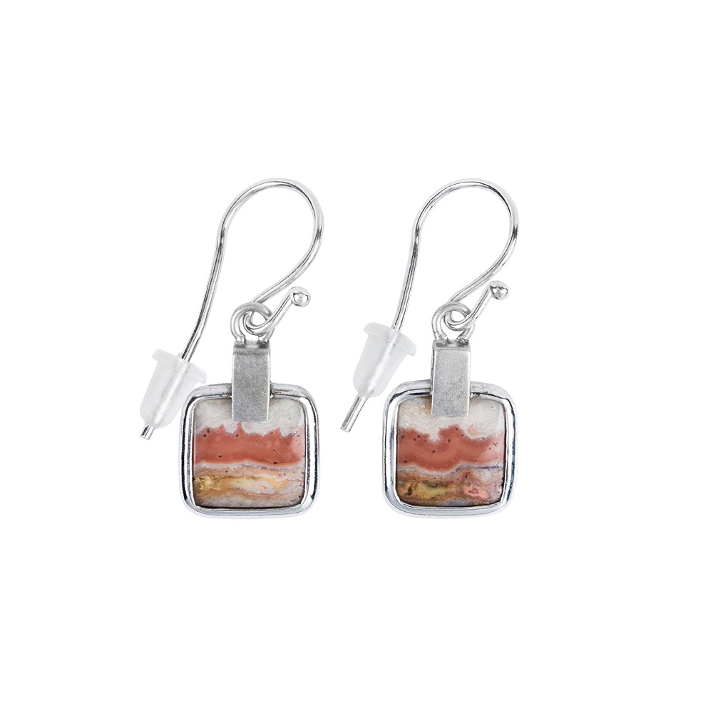 Earrings Lace Agate (red) squares, 3.6 cm, platinum plated | Marco Schreier