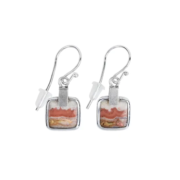 Boucles d'oreilles avec Agate (rouge) carrés, 3,6cm, platiné | Marco Schreier