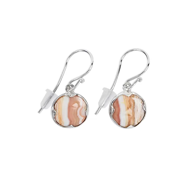 Earrings Lace Agate (red) round, 3.2 cm, platinum plated | Marco Schreier