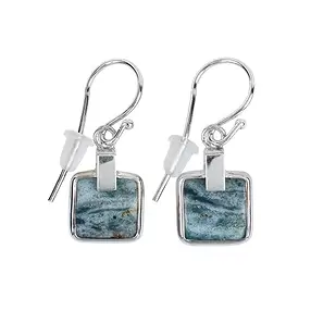 Earrings ocelot jasper squares, 3.6 cm, platinum plated | Marco Schreier