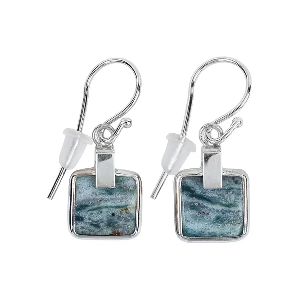 Earrings ocelot jasper squares, 3.6 cm, platinum plated | Marco Schreier