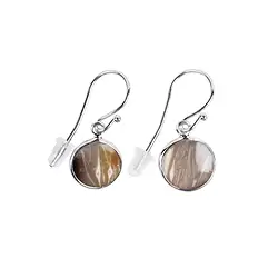 244023220011 Boucles d'oreilles avec crochets, Agate de prairie (fossile végétal) rond, 3,2cm, platiné | Marco Schreier