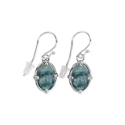 244023220013 Boucles d'oreilles avec crochets en jaspe ocelot ovale, 3,6cm, platiné | Marco Schreier