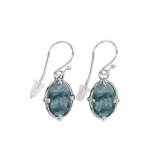 Boucles d'oreilles avec crochets en jaspe ocelot ovale, 3,6cm, platiné | Marco Schreier