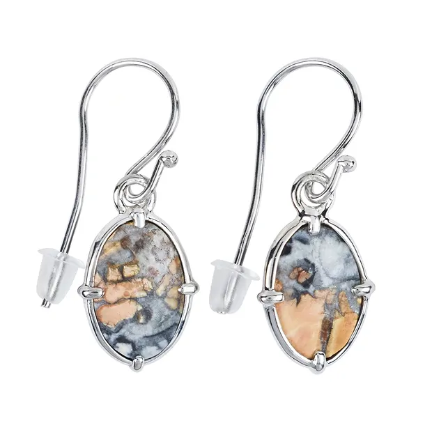 Boucles d'oreilles avec crochets en jaspe maligano ovale, 3,6cm, platiné | Marco Schreier